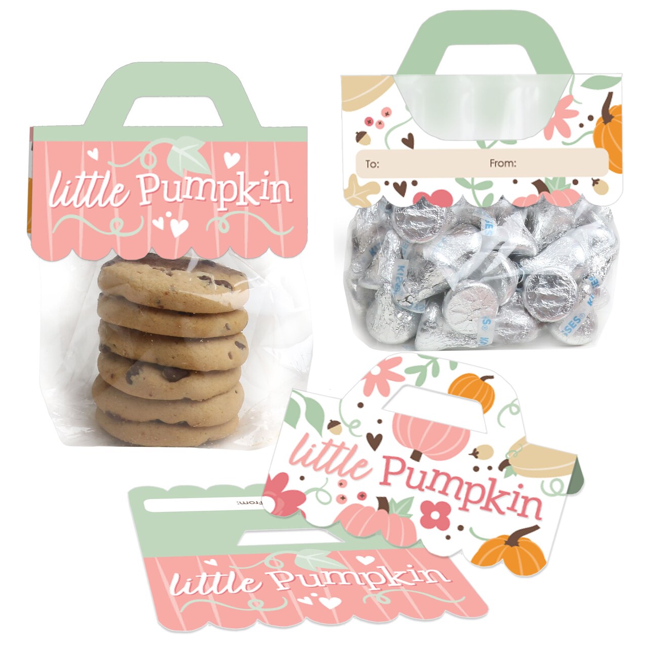 Big Dot of Happiness Girl Little Pumpkin - DIY Fall Birthday Party or Baby Shower Clear Goodie Favor Bag Labels - Candy Bags with Toppers - Set of 24
